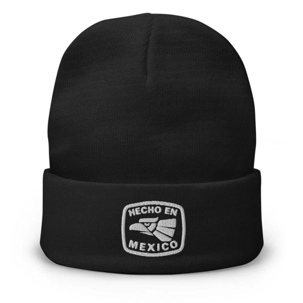 Hecho En Mexico Embroidered Beanie Hat - Black